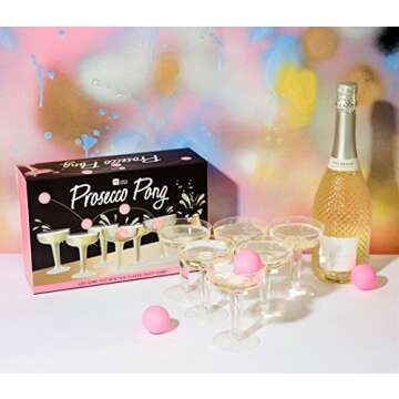 Talking Tables Prosecco Pong Drinking Party Game Includes Balls | Games for Bachelorette Party, Girls Night, Birthday, Bridal Shower, NYE, Christmas, 12 Glasses