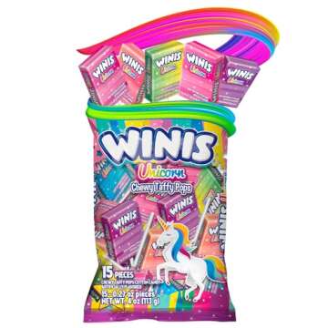 Winis Unicorn | Chewy Taffy Pops | Cotton Candy Flavored | Sharing Size 4.3 Oz Bag - 15 Pieces