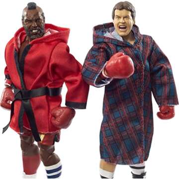 WWE Mr. T vs “Rowdy” Roddy Piper Elite Collection 2-Pack 6-in Action Figure with Boxing Robes & Swappable Hands, Posable Collectible Gift for WWE Fans Ages 8 Years Old & Up