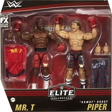 WWE Mr. T vs “Rowdy” Roddy Piper Elite Collection 2-Pack 6-in Action Figure with Boxing Robes & Swappable Hands, Posable Collectible Gift for WWE Fans Ages 8 Years Old & Up