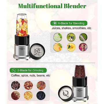 Personal Blender for Shakes and Smoothies, 6-Leaf Blenders for Kitchen 850W, 17 Pieces Smoothie Blender with Grinder, 2 * 20oz To-Go Cups, Countertop Blender for Fruits, Protein Drinks, Ices