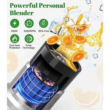 Personal Blender for Shakes and Smoothies, 6-Leaf Blenders for Kitchen 850W, 17 Pieces Smoothie Blender with Grinder, 2 * 20oz To-Go Cups, Countertop Blender for Fruits, Protein Drinks, Ices