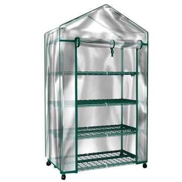 4-Tier Portable Greenhouse with Locking Wheels