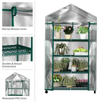 4-Tier Portable Greenhouse with Locking Wheels