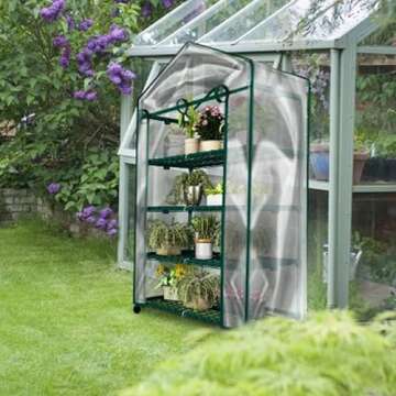 4-Tier Portable Greenhouse with Locking Wheels