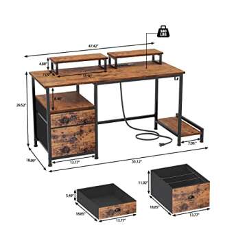 Furologee Computer Desk with Power Outlets & Drawer