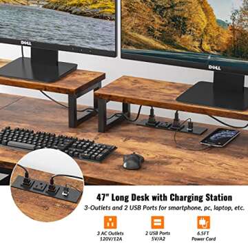 Furologee Computer Desk with Power Outlets & Drawer