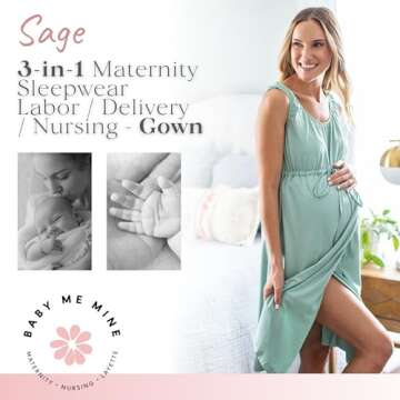 Baby Be Mine Labor and Delivery Gown for Hospital – 3-in-1 Labor/Delivery/Nursing Gown – Maternity Sleepwear(S/M, Sage)