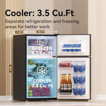 Frestec Mini Fridge with Freezer 3.5 Cu.Ft. 2 Door Refrigerator and Freezer Small Fridge for Bedroom Home Office Dorm, Small Drink Chiller, 37 dB Low Noise, Black