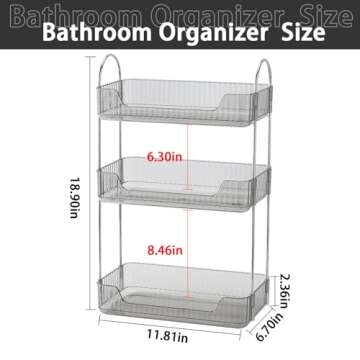 shuang qing Bathroom Counter Organizer Countertop Storage, Cosmetics Skincare Shelf Organizer, Makeup Organizer Perfume for Dresser Vanity Tray, Spice Rack Organizer for Kitchen (3 Tier- Gray)