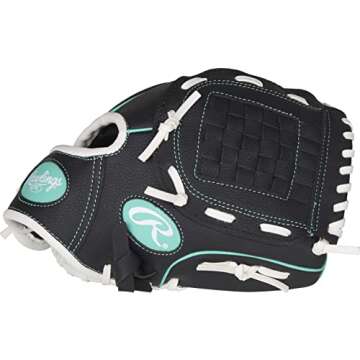 Rawlings | PLAYERS Series T-Ball & Youth Baseball Glove | Right Hand Throw | 10" | Black/Mint/White