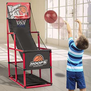 Kids Arcade Basketball Game Set with 5 Inflatable Balls,Indoor Outdoor Sports Toys,Basketball Hoop for Kids,Children's Basketball Stand,Easy Set Up Ideal for Games and Competition