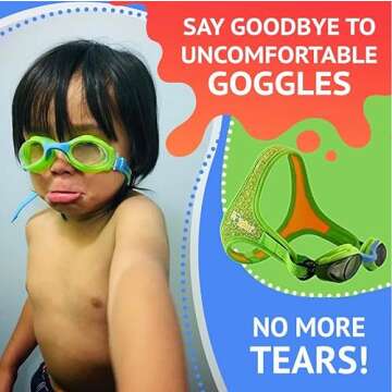 Frogglez Pain-Free Swim Goggles for Kids Under 10 (Ages 3-10), No Hair Pulling, Recommended by Olympic Swimmers