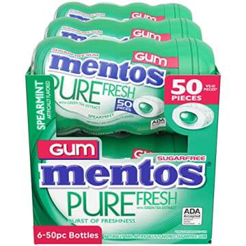 Mentos Pure Fresh Holiday Sugar-Free Chewing Gum with Xylitol, Spearmint, Holiday Christmas Stocking Stuffers for Adults & Kids, 50 Piece Bottle (Bulk Pack of 6)