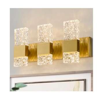 OYLYW Gold Bathroom Vanity Lights Fixtures Over Mirror LED Crystal Modern 3 Light Brushed Stainless Steel Wall Mount Light for Bathroom Lighting Fixtures 3000K 30Watts Warm Light