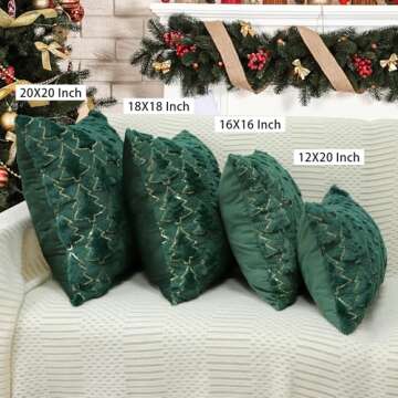 4TH Emotion Christmas Tree Decorative Pillow Covers 18x18 Set of 2, Green Soft Plush Faux Fur Farmhouse Throw Cushion Cases for Xmas Winter Holiday Home Decorations