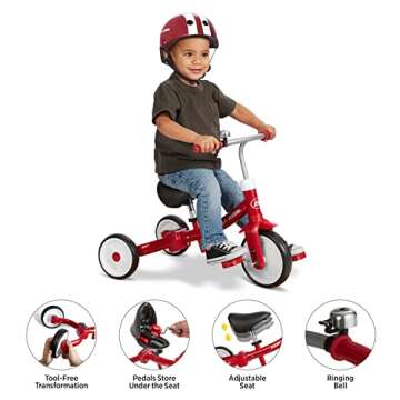 Radio Flyer Triple Play Trike, Toddler Tricycle, Balance Bike and Ride-On, Ages 1-3, Large, Red