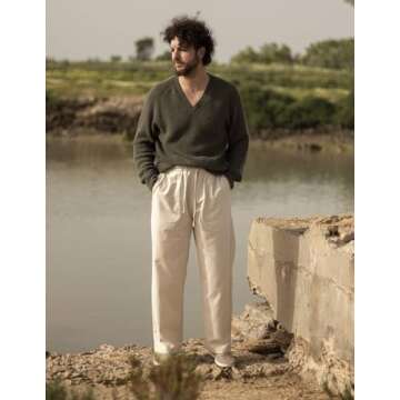 COOFANDY Lightweight Linen Beach Pants for Men - Summer Straight Fit