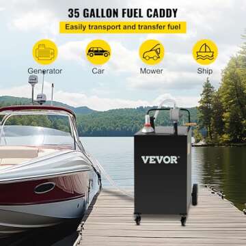 VEVOR 35 Gallon Fuel Caddy, 201 Stainless Steel, Gasoline Diesel Fuel Container on 4 Wheels, with Manual Transfer Pump, for Cars, Lawn Mowers, ATVs, Boats