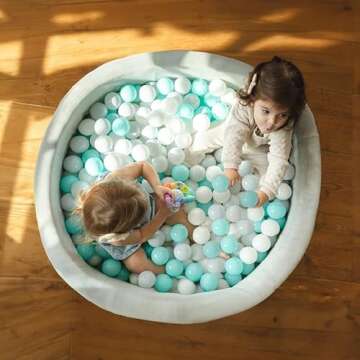 Nuby Velvet Ball Pit - 200 Balls Included - Soft Play Foam Ball Pits for Baby and Toddlers with 200 Colored Balls, Ball Pit Playpen, Indoor Play Gym, Outdoor Play Ball Pit for Babies, Aqua & Gray