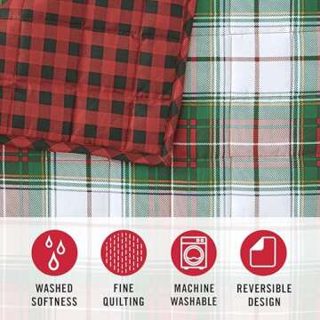 MARTHA STEWART King Size Quilt Bedding Set, Reversible in Red & Green, 3-Piece - 1 Quilt, 2 Standard Shams, Soft Washed Holiday Microfiber Classic Tartan Plaid Bedspread