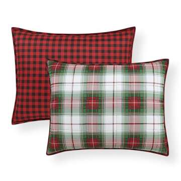 MARTHA STEWART King Size Quilt Bedding Set, Reversible in Red & Green, 3-Piece - 1 Quilt, 2 Standard Shams, Soft Washed Holiday Microfiber Classic Tartan Plaid Bedspread