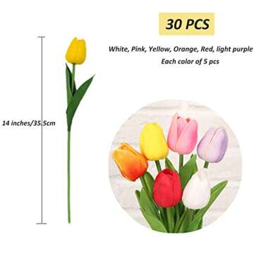 30pcs Real Touch Tulips PU Artificial Flowers Plants Decor, Multi Color Fake Tulips Flowers for Arrangement Wedding Party Easter Spring Home Dining Table Room Office Decoration.