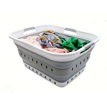 SAMMART 42L (11 gallon) Collapsible Plastic Laundry Basket - Foldable Pop Up Storage Container/Organizer - Space Saving Hamper/Basket (1, White/Grey)