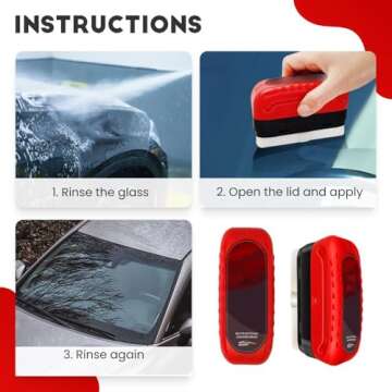 Automotive Oil Film Cleaning Brush 2.0 with 2 Extra Cleaner, 2024 Upgraded Glass Oil Film Remover Brush for Car, Car Glass Oil Film Cleaner for Windshield, Oil Film Cleaning Brush (1, Red)