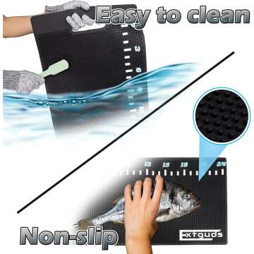 Fish Fillet Mat with Measuring Ruler,Large 28"x14". Fish Fillet Board with 2 in 1 Scale Scraper, Apron, Gloves and Brush for Fish Cleaning and Slicing.Fish Cleaning Mat is Non-slip and Measurable