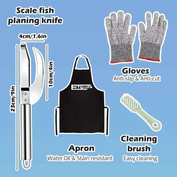 Fish Fillet Mat with Measuring Ruler,Large 28"x14". Fish Fillet Board with 2 in 1 Scale Scraper, Apron, Gloves and Brush for Fish Cleaning and Slicing.Fish Cleaning Mat is Non-slip and Measurable