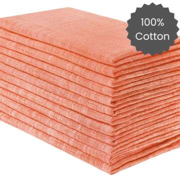 Cotton Clinic 12 Pack Farmhouse Style Slub Textured 18x18 Cloth Dinner Napkins, 100% Cotton for Everyday Use and Events - Soft and Durable Cocktail Napkins, Wedding Dinner Napkins, Orange