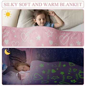 Glow in The Dark Pink Heart Throw Blanket for Girls