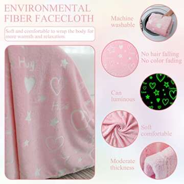 Glow in The Dark Pink Heart Throw Blanket for Girls