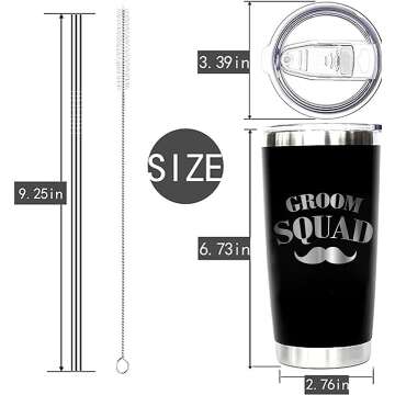 PartyGifts&beyond Groom Squad 20 OZ Stainless Steel Tumbler with Lid and Straw - Set of 7 for Wedding and Bachelor Party Gifts