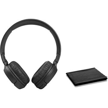 JBL Tune 510BT: Wireless Bluetooth On-Ear Headphones with Purebass Sound - with Cleaning Cloth - Black (Renewed)