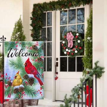 Festive Cardinal Bird Winter Garden Flag - 12x18 Inches for Cheerful Decor