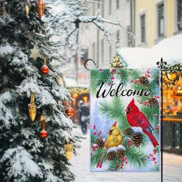 Festive 12x18 Cardinal Bird Garden Flag for Winter