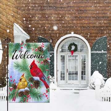 Festive 12x18 Cardinal Bird Garden Flag for Winter