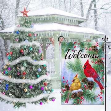 Festive 12x18 Cardinal Bird Garden Flag for Winter