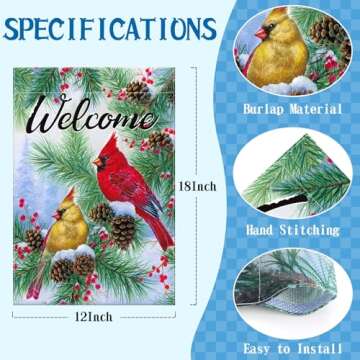 Festive 12x18 Cardinal Bird Garden Flag for Winter