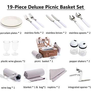 Picnic Basket Set for 2 with Wine Pouch & Blanket