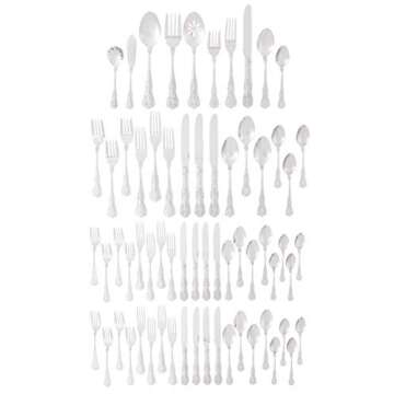 Wallace Queen 65-Piece 18/10 Stainless Steel Flatware Set, Silver, Service for 12 -