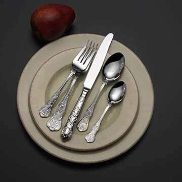 Wallace Queen 65-Piece 18/10 Stainless Steel Flatware Set, Silver, Service for 12 -