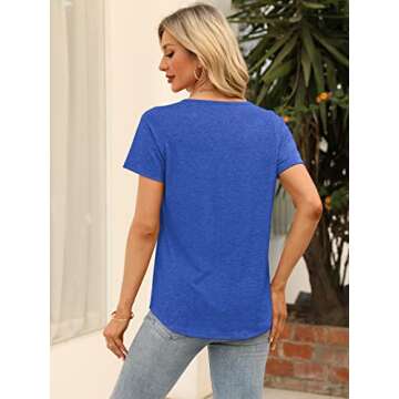 MixShe Womens Summer Tops Short Sleeve Shirts Square Neck Tshirts Ladies Blouses Dressy Casual Clothes Spring Fashion Tunics 2024 Tees Royal Blue Large