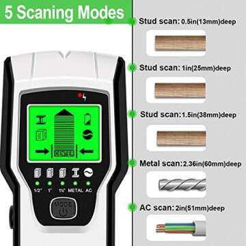 Stud Finder Wall Scanner 5 in 1 Upgraded Electronic Wall Scanner with Battery for Wood Metal and AC Wire Detection,HD LCD Display and Audio Alarm