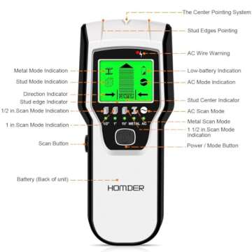 Stud Finder Wall Scanner 5 in 1 Upgraded Electronic Wall Scanner with Battery for Wood Metal and AC Wire Detection,HD LCD Display and Audio Alarm