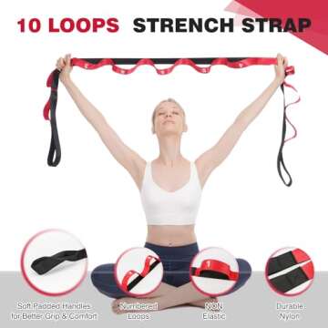 TADAKAZU Resistance Bands Exercise Bands Set for Women, Non-Elastic Yoga Strap with Loops for Stretching Physical Therapy, Workout Bands with 5 Resistance Levels for Home Gym Exercise, Red