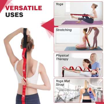 TADAKAZU Resistance Bands Exercise Bands Set for Women, Non-Elastic Yoga Strap with Loops for Stretching Physical Therapy, Workout Bands with 5 Resistance Levels for Home Gym Exercise, Red