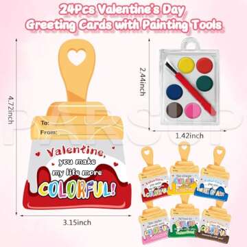 PARSUP 24 Pcs Valentine's Day Greeting Cards with Painting Tools - Valentine's Day Classroom Exchange Gifts Party Favor Supplies for Kids